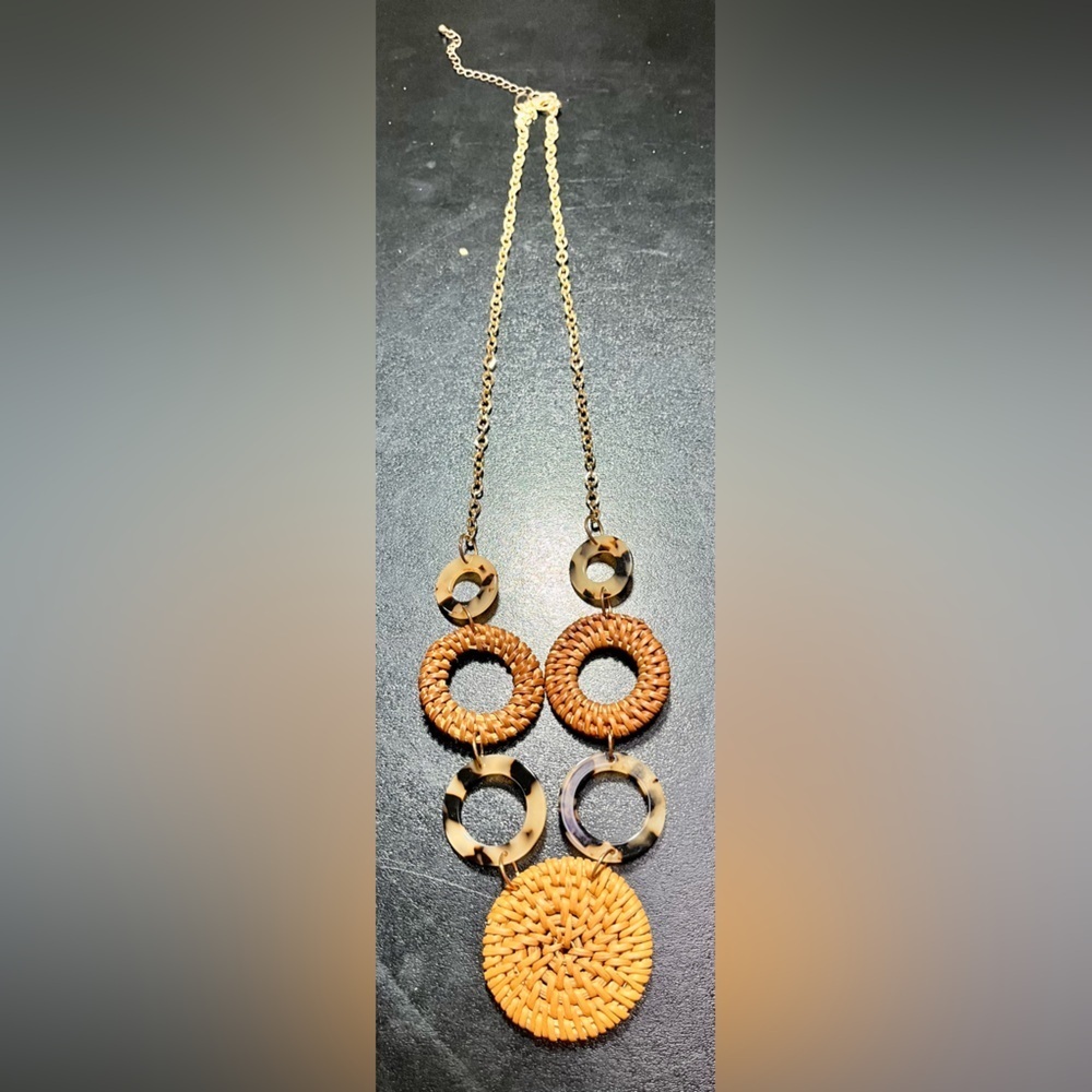 Statement Necklace Wicker Tortoise Shell Tuscan M… - image 5